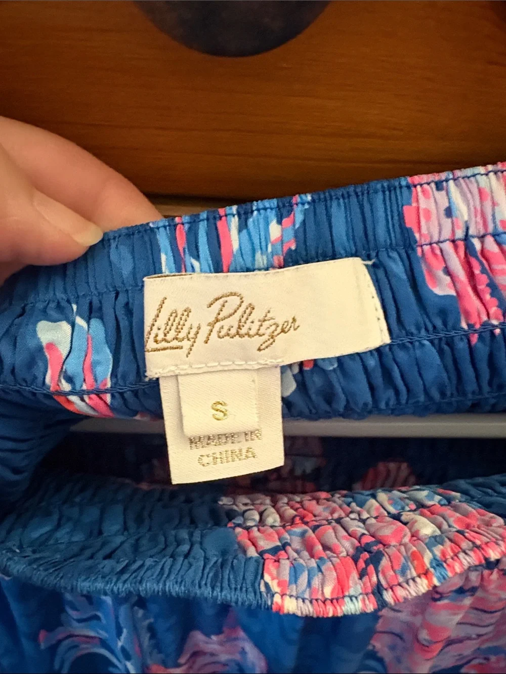 Lilly Pulitzer Blue Tiered Skirt with Pink Floral Print